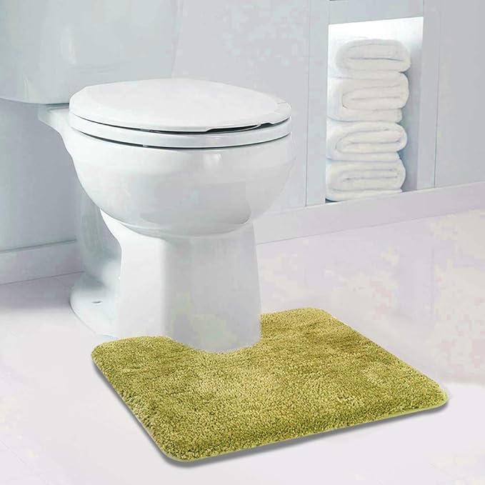 Walensee Contour Rug (20x24, Olive Green) Non Slip Bath Mat for Bathroom Water Absorbent Soft Microfiber Shaggy Bath Mat Machine Washable U Shape Toilet Rug
