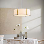 Shrine Lighting Drum Chandeliers, Modern Style, Drum Pendant Light for Living Space, D18'' x H6'', Adjustable Chains 39.4'', E12*4 Sockets, White Lampshade & Brass Finish
