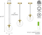 XiNBEi Lighting Globe Pendant Light, Mid Century Modern Kitchen Pendant Lighting Over Island with Clear Glass Brass Light Fixture for Sink Entryway Bedroom XB-P1259-SB