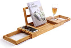Utoplike Bamboo Bathtub Caddy Tray Bath Tray for Tub, Adjustable Bathroom Bathtub Organizer with Book Tablet Wine Glass Cup Towel Holder