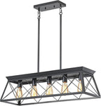 HuixuTe 5-Light Farmhouse Pendant Light for Dining Room, Rustic Kitchen Island Lighting, Adjustable Height Chandeliers for Kitchen, Dining Room Table Black