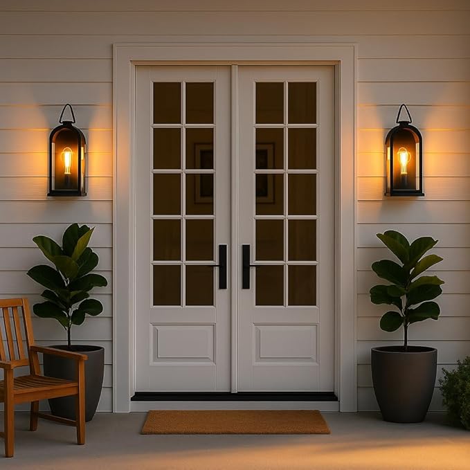 Vintage Outdoor Wall Light Fixtures (2 Pack) - Dark Brown Porch Lantern/Exterior Wall Sconce, Glass Shade, Sturdy Metal Frame, Waterproof & Anti-Rust, for Entryway/Garage/Patio/Doorway, E26 Socket