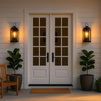 Vintage Outdoor Wall Light Fixtures (2 Pack) - Matte Black Porch Lantern/Exterior Wall Sconce, Glass Shade, Sturdy Metal Frame, Waterproof & Anti-Rust, for Entryway/Garage/Patio/Doorway, E26 Socket