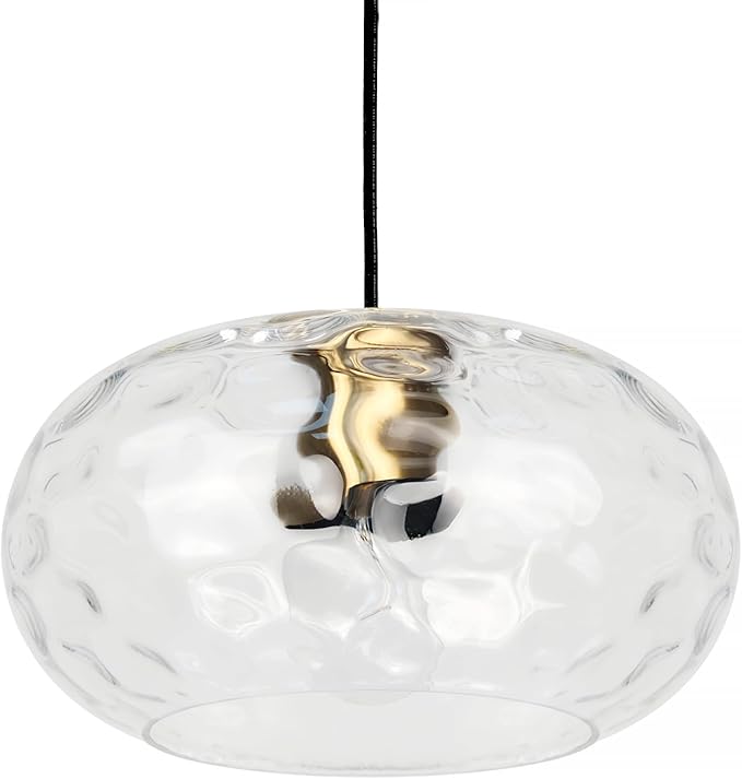 Clear Glass Pendant Lighting, 11" Hammered Lampshade Hanging Lamp, 1-Light Brass Gold Chandelier for Dining Living Room Kitchen Island