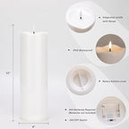 2pack 4"*12" Large Waterproof LED Battary Operated Candles with Remote, Flickering Pillar Electric Flameless Candles for Christmas, Outdoor Larterns,White
