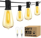 Outdoor LED String Lights 20Ft ST40 Outdoor Patio String Lights with 22 Shatterproof Edison Style LED Bulbs, Hanging Backyard Lights Waterproof UL Listed for Garden Bistro Porch Wedding Decor-Black