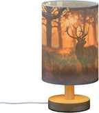 Table Lamp Deer in Sunrise Forest Nightstand Lamp with Wood Base Fabric Lamp Shade Bedside Desk Lamp for Living Room Bedroom Kids Room Office