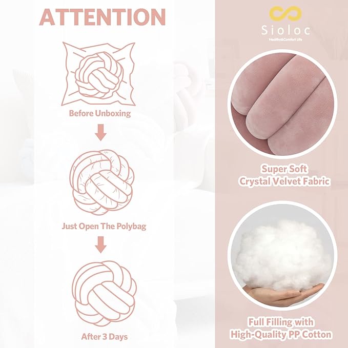 Sioloc Soft Knot Ball Pillows,Round Throw Pillow Cushion Home Decoration Plush Pillow,Throw Knotted Pillow Handmade Round Plush Pillow（7.8inches,Blush）