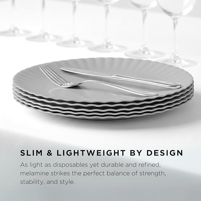 TP Melamine Plates Set of 8, 8-Inch Lightweight Reusable Plates for Picnic, Party, BBQ & Camping, Dishwasher Safe Tableware for Salads, Appetizers & Desserts, Grey