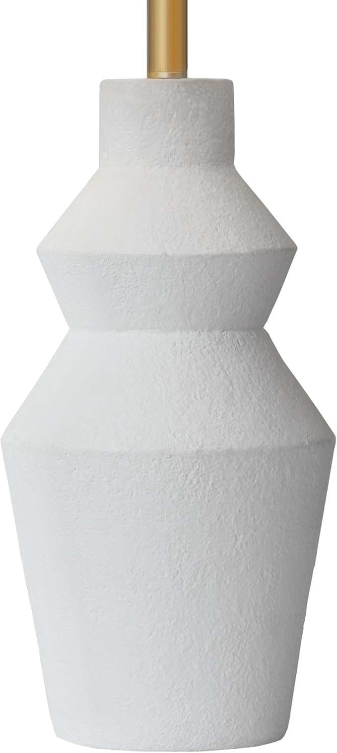 29.7" Modern Table Lamp, Single Farmhouse Rustic Bedside Lamp, White Cement lamp Base with Black Linen Shade, for Bedroom, Living Room Office Kids