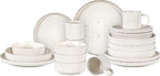 HomeVss, Nordic Shape Rising Rim Stoneware 20pc Dinnerware Set, Matte White with Speckle Finished Effect