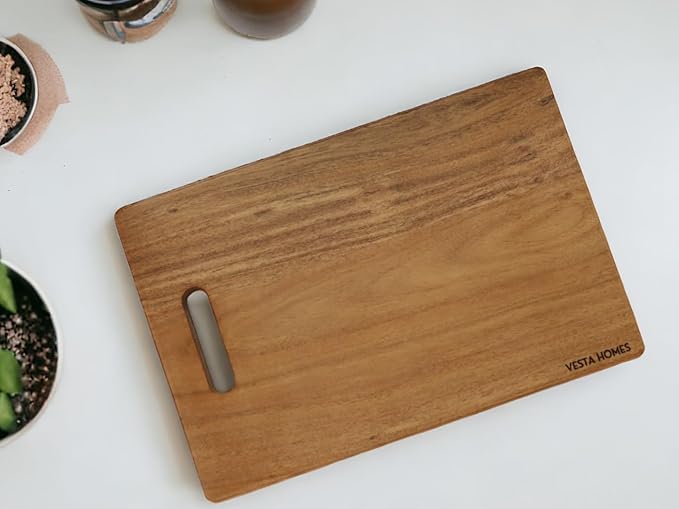 Vesta Homes Wooden Cutting Board for Kitchen/Chopping, Serving Board/Block for Vegetables, Fruits, Cheese and Charcuterie | Natural Acacia Wood | 15 * 10 * 1 Inches | Handcrafted in India