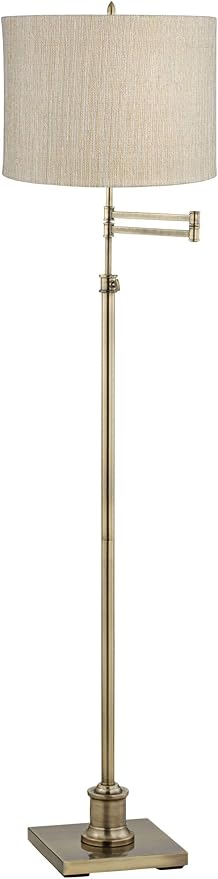 360 Lighting Westbury Chic Style Swing Arm Adjustable Floor Lamp Standing 70" Tall Antique Brass Gold Metal Silver Drum Shade for Living Room Reading House Bedroom Home Office