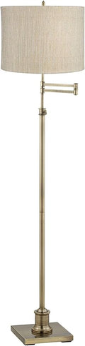 360 Lighting Westbury Chic Style Swing Arm Adjustable Floor Lamp Standing 70" Tall Antique Brass Gold Metal Silver Drum Shade for Living Room Reading House Bedroom Home Office