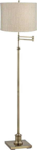 360 Lighting Westbury Chic Style Swing Arm Adjustable Floor Lamp Standing 70" Tall Antique Brass Gold Metal Silver Drum Shade for Living Room Reading House Bedroom Home Office