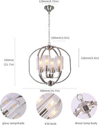 BOZO 20'' Globe Chandelier Brushed Nickel Chandeliers, 4-Light Modern Orb Chandelier,Ceiling Hanging Light Fixture with Glass Shade, Pendant Light for Dining Room Entryway Living Room