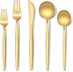 Stapava 40-Piece Matte Gold Silverware Set, Stainless Steel Gold Utensils Flatware Set for 8, Satin Finish Cutlery Include Forks Spoons and Knives Set for Home and Restaurant, Dishwasher Safe