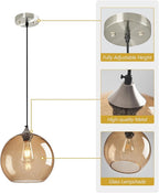 Light Brown Glass Pendant Lights Kitchen Island Globe Pendant Light Fixtures Modern Pendant Lighting for Bedroom Living Dining Room Light Fixture (9.84 in, 2 Pack)