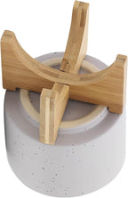 Sagebrook Home Ceramic Planter with Wooden Stand - Modern Stoneware Pot for Indoor & Outdoor Plants - Decorative Round Flower Pot for Home & Garden - 7" Ivory
