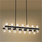 Black Linear Chandelier, 39 Inch 28-Lights Modern Kitchen Island Dining Room Over Table Light Fixture, Industrial Farmhouse Large Pendant Lighting with Crystal Shade