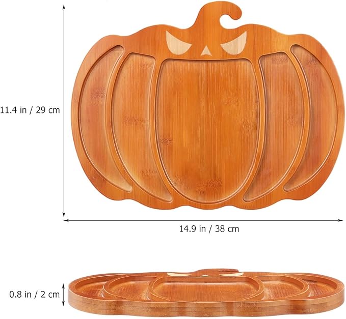 Ciieeo Halloween Pumpkin Charcuterie Board,14.9x11.4 Inches Pumpkin Shaped Serving Platter Sectional Bamboo Pumpkin Dish Plate for Fall Autumn Halloween Party,Thanksgiving Cheese Turkey Board