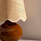 BoutiqueRugs Navarro Boho Ceramic Bedside Table Lamp for Bedroom Nightstand and Living Room - Shade Rattan - Brown, Rust, Beige - 13" H