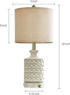 PoKat 20" Bedroom Lamps Set of 2, 3 Way Dimmable Farmhouse Table, Ceramic Nightstand Lamps for Living Room, Bedside Lamps for Bedroom End Table White