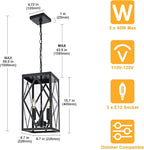15.7'' Outdoor Pendant Light for Porch 3-Lights Metal Black Outdoor Chandelier Exterior Hanging Porch Light Fixtures w/Clear Glass, Outside Pendant Lantern for Front Door Entryway, E12 Base