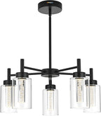 VINLUZ 5 Light LED Modern Pendant Lights, Classic Black Chandelier with Crystal Bubble Clear Glass Shade Indoor Kitchen Island Lights Fixtures for Dining Room Cafe Bar