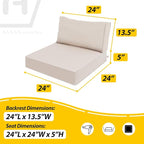 AAAAAcessories Outdoor Deep Seat Cushions, Waterproof, Fade-Resistant Patio Furniture Replacement Cushions, 24" x 24" x 5" + 24" x 13.5", Set of 2, Khaki Beige