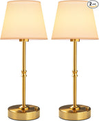 EppieBasic Cordless Table Lamp Rechargeable: Fast Charging & Long Lasting - 2700K Warm Light Vintage Gold Lamps for Women Housewife - Dinning Living Room Bedroom - 2 Pack