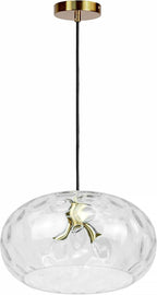 Large Glass Pendant Lighting, 14" Hammered Lampshade Hanging Lamp, 3-Light Brass Gold Chandelier for Dining Living Room Kitchen Island (Clear Glass Shade, 14 Inches)