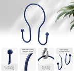 AmazerBath Shower Curtain Hooks Blue Shower Curtain Rings, Simple Double Hook Shower Curtain Hooks Rust Proof, Smooth Sturdy Metal Shower Hooks for Shower Curtain Rod, 12 Pcs Shower Rod Hooks