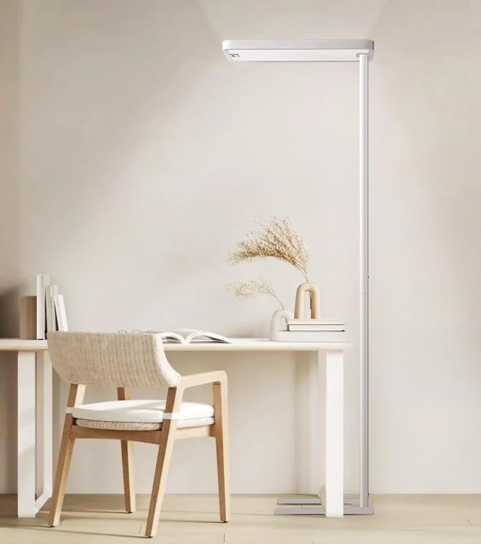Pure Light Floor Lamp - Motion Sensor, 100W Full-Spectrum Standing Lamp for Bedroom, Living Room & Office - 60000+h Lifetime, 9500LM, 4000K, White Floor Lamp
