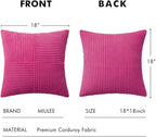 MIULEE Hot Pink Corduroy Pillow Covers Pack of 2 Boho Decorative Spliced Throw Pillow Covers Soft Solid Couch Pillowcases Cross Patchwork Textured Cushion Covers for Living Room Bed Sofa 18x18 inch