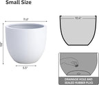 DTY Signature Mount Belford Lightweight and Durable Modern Fiberstone Egg Shaped Planter for Indoor Outdoor Drainage Hole & Rubber Plug Weather Resistant, 10" H x 12" Dia, 10" Opening - Small, White
