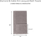 Texere 100% Organic Cotton Diamond Jacquard 700 GSM Luxury Bath Towel Sets - Ultra Soft and Absorbent Hotel and Spa Quality (Diamond, Cathedral Gray, 2 Hand & 2 Face Towels)