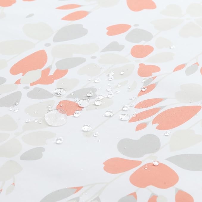 Long Fabric Shower Curtain, Orange and Gray Floral Flower Shower Curtains for Bathroom, Waterproof Bathroom Curtains, 62" W x 78" H