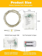 2 Pack 100LED Battery Operated Fairy Lights with Remote, 8 Modes LED String Lights with Timer, Dimmable, Memory Function, Waterproof Twinkle Lights for Outdoor Indoor Christmas Decor(Warm White)