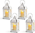 White Vintage Lantern Decorative LED Flickering Flameless Candle with Timer, Battery Powered LED Decorative Hanging Lanterns for Indoor Outdoor Wedding Garden Yard Home Decor(4 Pack)