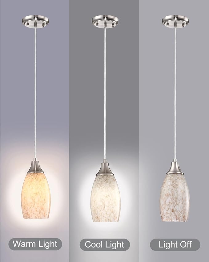 Milk Mini Glass Pendant Lights,Blown Art Glass Pendant Hanging Light Fixtures Kitchen Island Pendant Lamp Shade with Brushed Nickel Finish for Bar Counter,Hallway,Dining Room-3Pack