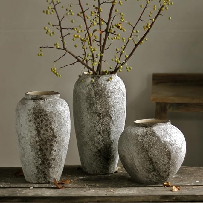 Denique Rustic Ceramic Tall Floor Vase, Vintage Farmhouse Decor, Large Terracotta Vases for Living Room Entryway Table Centerpiece Decor, Terracotta Pottery Clay(B-30cm)