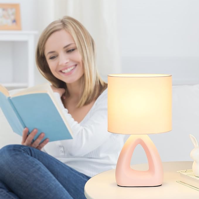Lampwell LILA Small Table Lamp for Living Room as Bedside Table Lamp for Bedroom,Modern Ceramic Table Lamp,Kids Table Lamp,Night Table Lamp,6.7×3.94×H11.8IN,Bulb Excluded,Light Pink Table Lamp