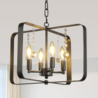 Farmhouse Crystal Chandelier,18 Inch Modern Geometric Rustic Vintage Hanging Pendant Ceiling Light Fixture for Dining Room Bedroom Kitchen Island Hallway Foyer Entryway