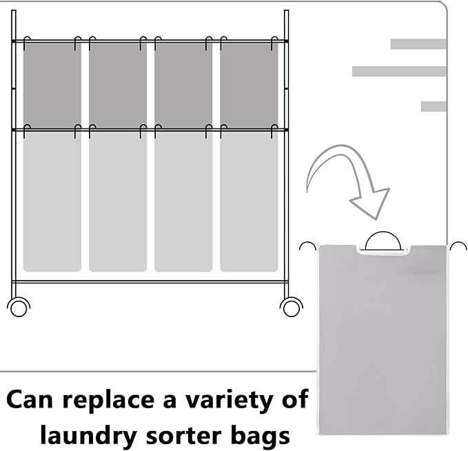 Bonuci 3 Pcs Laundry Sorter Replacement Bags Hamper Cart Removable Replacement Laundry Storage Organizer Bag Hamper Liner, No Hooks 14.76 x 8.66 x 21.65 Inch (Gray)