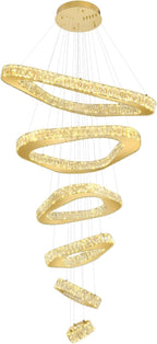 Modern Crystal Chandeliers for High Ceiling 6 Ring Chandelier LED Gold Ceilings Lights Fixtures High Ceiling Chandelier for Foyer Staircase Living Room Dining Room 2700K-6000K