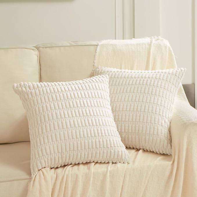 Fancy Homi Boho Decorative Throw Pillow Covers 18x18 Inch for Living Room Couch Bed Sofa, Rustic Modern Farmhouse Home Decor, Soft Corduroy Cream Square Cushion Case 45x45 cm