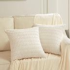 Fancy Homi Boho Decorative Throw Pillow Covers 18x18 Inch for Living Room Couch Bed Sofa, Rustic Modern Farmhouse Home Decor, Soft Corduroy Cream Square Cushion Case 45x45 cm
