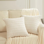 Fancy Homi 24x24 Pillow Covers, Cream White Throw Pillow Covers with Stripe Pattern, Super Soft Corduroy Square Solid Cushion Cover for Couch Sofa Bedroom Living Room 60x60 cm