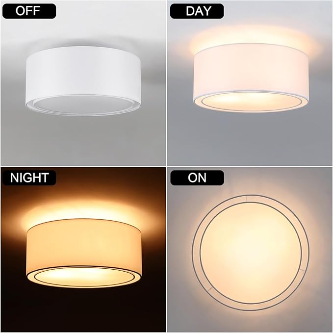 Luupyia 3-Light Double Fabric Drum Ceiling Light Fixture, 12.59 Inches Simple Semi Flush Mount Ceiling Lights with Double Fabric Shade, Modern Drum Chandelier for Bedroom, Hallway E26, 60W